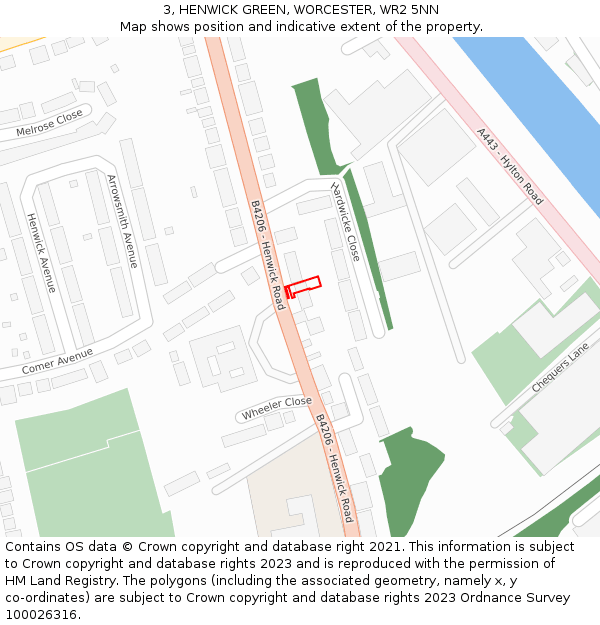 3, HENWICK GREEN, WORCESTER, WR2 5NN: Location map and indicative extent of plot
