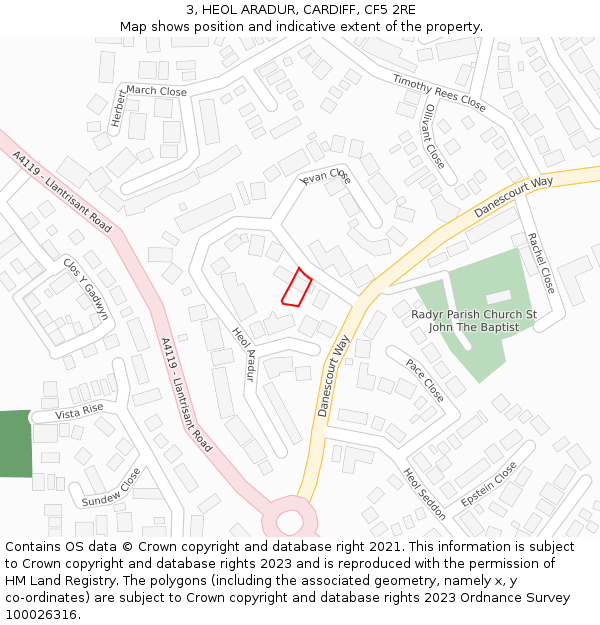 3, HEOL ARADUR, CARDIFF, CF5 2RE: Location map and indicative extent of plot