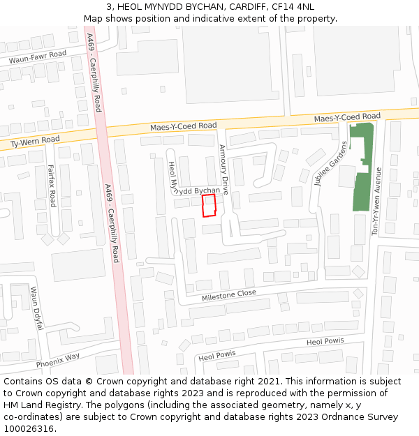 3, HEOL MYNYDD BYCHAN, CARDIFF, CF14 4NL: Location map and indicative extent of plot