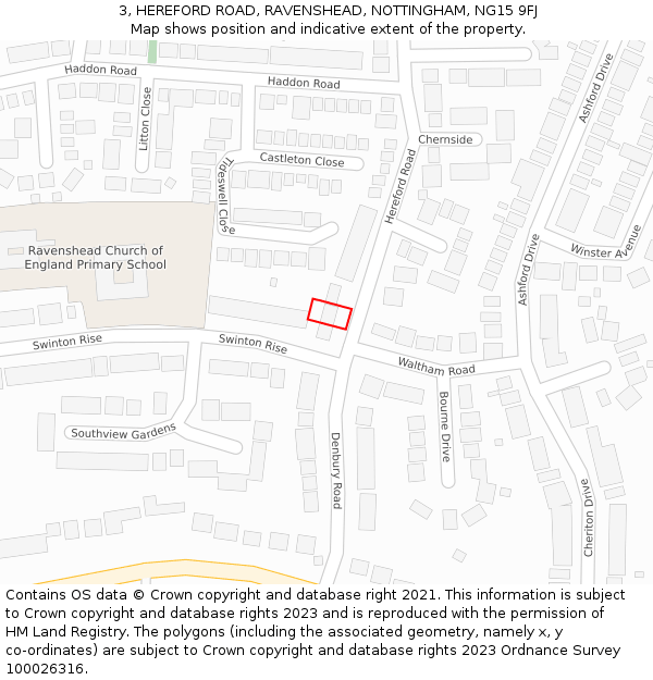 3, HEREFORD ROAD, RAVENSHEAD, NOTTINGHAM, NG15 9FJ: Location map and indicative extent of plot
