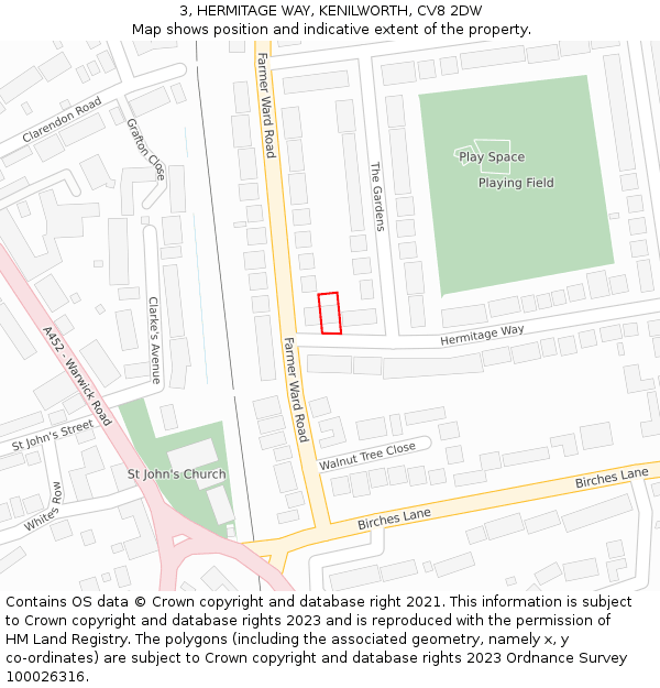 3, HERMITAGE WAY, KENILWORTH, CV8 2DW: Location map and indicative extent of plot