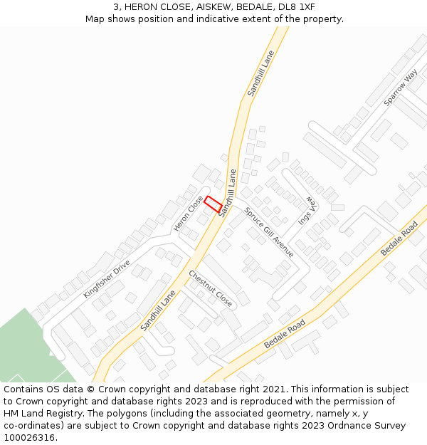 3, HERON CLOSE, AISKEW, BEDALE, DL8 1XF: Location map and indicative extent of plot
