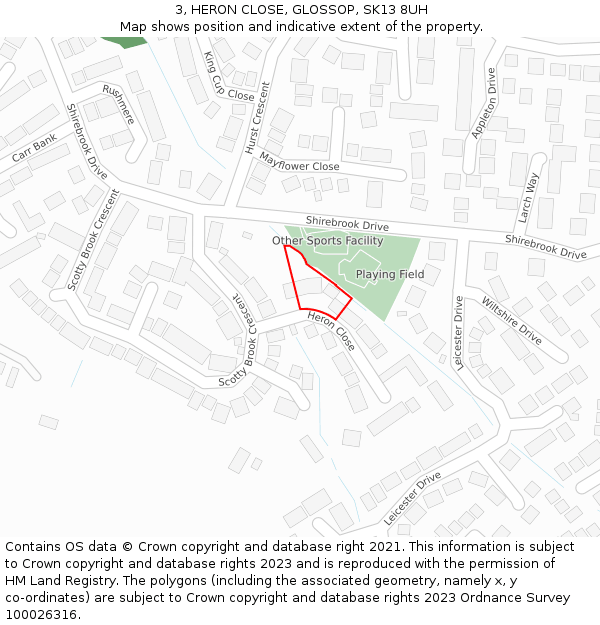 3, HERON CLOSE, GLOSSOP, SK13 8UH: Location map and indicative extent of plot