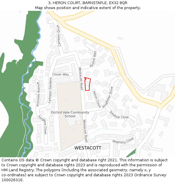 3, HERON COURT, BARNSTAPLE, EX32 8QR: Location map and indicative extent of plot