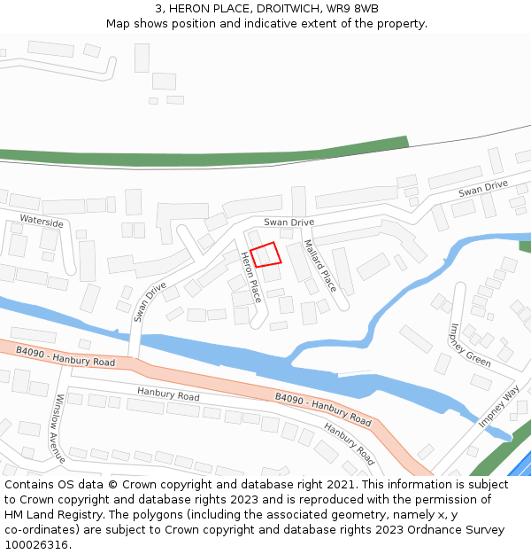 3, HERON PLACE, DROITWICH, WR9 8WB: Location map and indicative extent of plot