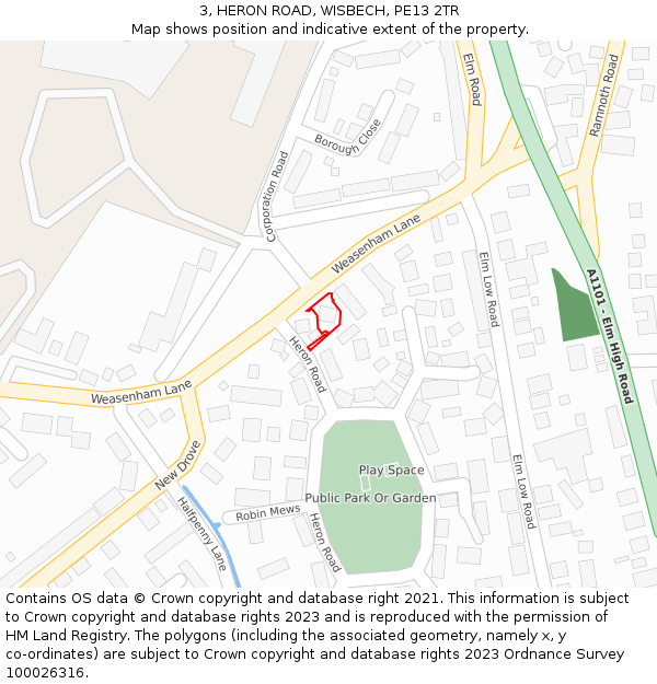 3, HERON ROAD, WISBECH, PE13 2TR: Location map and indicative extent of plot