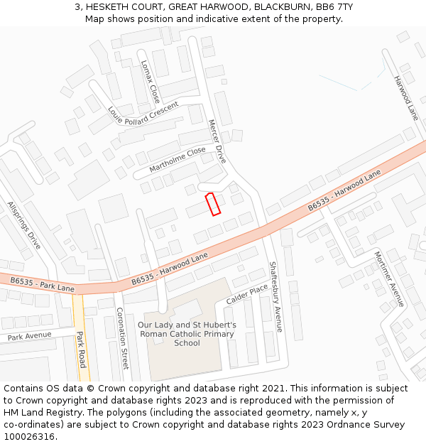 3, HESKETH COURT, GREAT HARWOOD, BLACKBURN, BB6 7TY: Location map and indicative extent of plot
