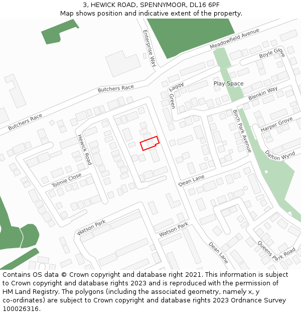 3, HEWICK ROAD, SPENNYMOOR, DL16 6PF: Location map and indicative extent of plot