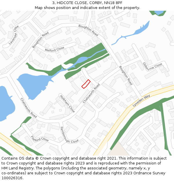 3, HIDCOTE CLOSE, CORBY, NN18 8PF: Location map and indicative extent of plot