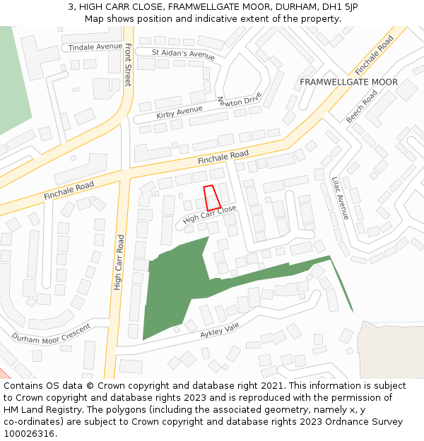 3, HIGH CARR CLOSE, FRAMWELLGATE MOOR, DURHAM, DH1 5JP: Location map and indicative extent of plot