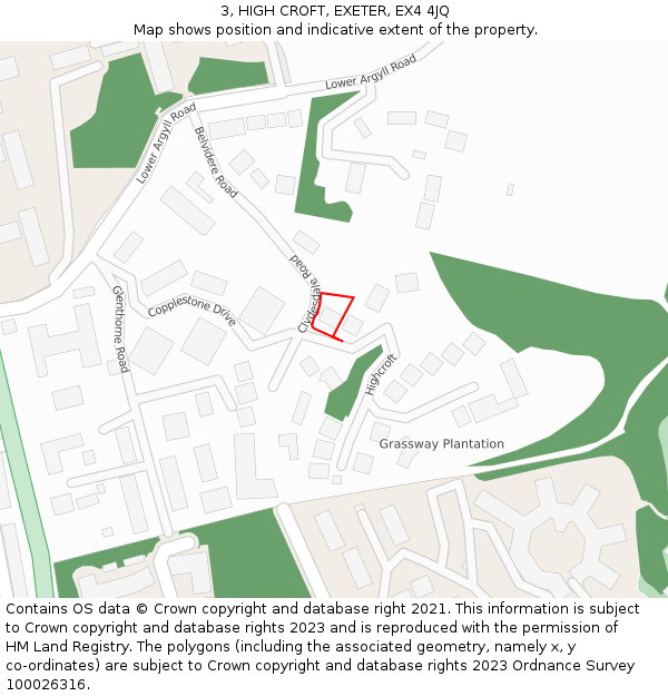 3, HIGH CROFT, EXETER, EX4 4JQ: Location map and indicative extent of plot