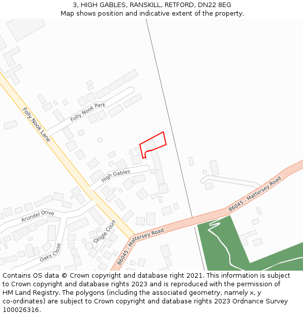 3, HIGH GABLES, RANSKILL, RETFORD, DN22 8EG: Location map and indicative extent of plot