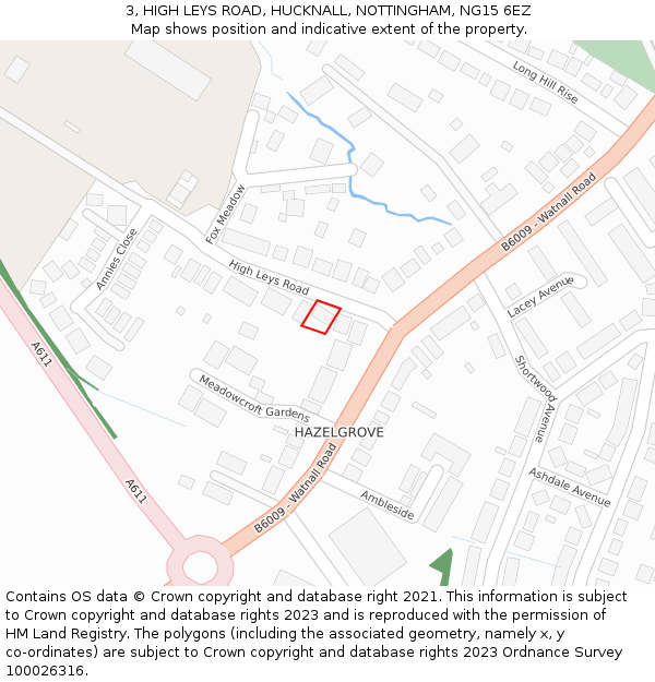 3, HIGH LEYS ROAD, HUCKNALL, NOTTINGHAM, NG15 6EZ: Location map and indicative extent of plot