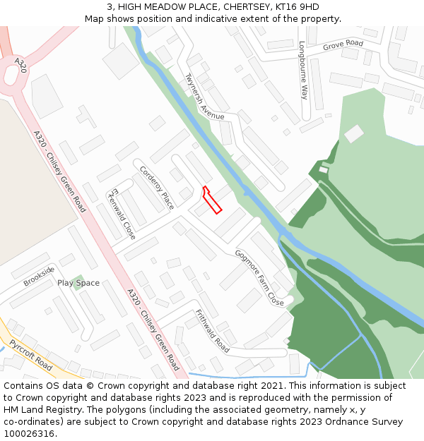 3, HIGH MEADOW PLACE, CHERTSEY, KT16 9HD: Location map and indicative extent of plot
