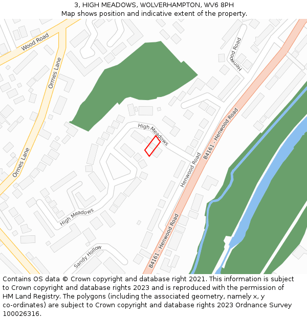3, HIGH MEADOWS, WOLVERHAMPTON, WV6 8PH: Location map and indicative extent of plot