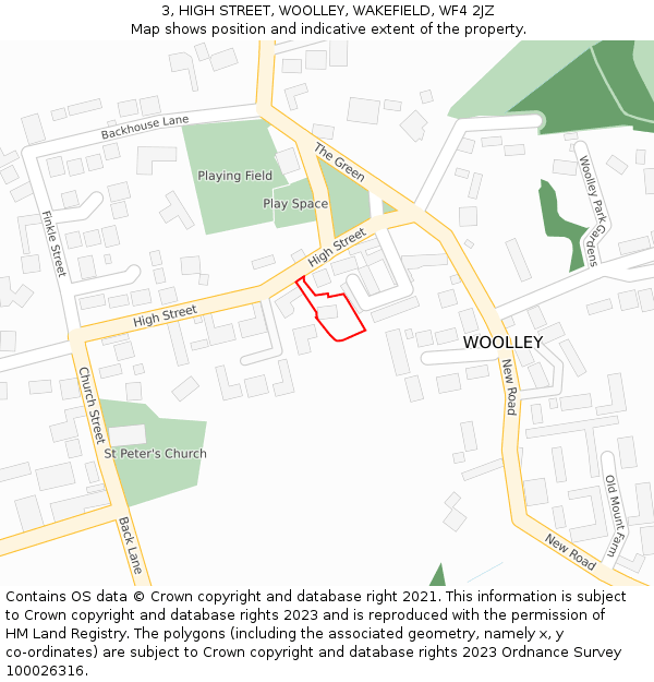 3, HIGH STREET, WOOLLEY, WAKEFIELD, WF4 2JZ: Location map and indicative extent of plot