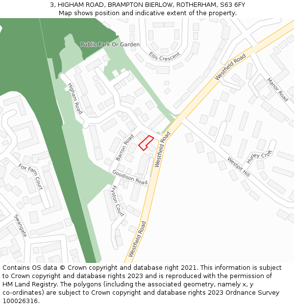 3, HIGHAM ROAD, BRAMPTON BIERLOW, ROTHERHAM, S63 6FY: Location map and indicative extent of plot