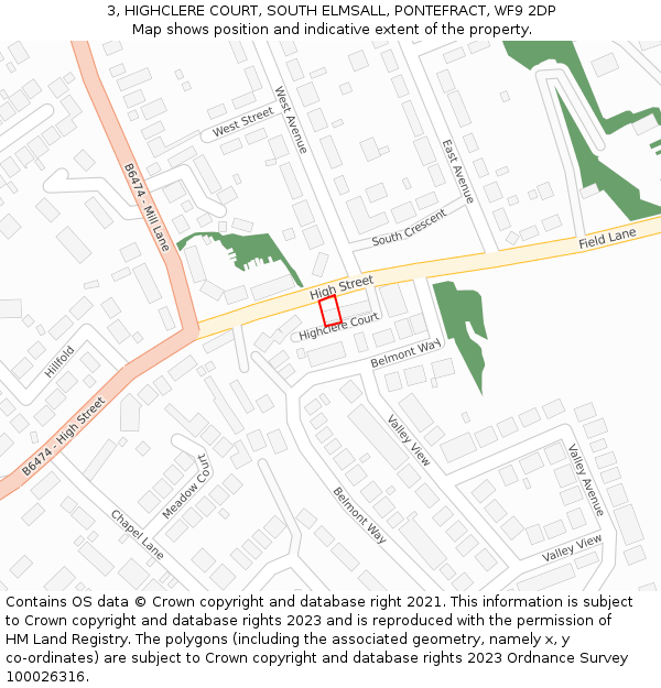 3, HIGHCLERE COURT, SOUTH ELMSALL, PONTEFRACT, WF9 2DP: Location map and indicative extent of plot