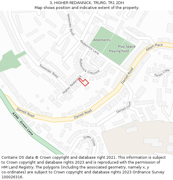 3, HIGHER REDANNICK, TRURO, TR1 2DH: Location map and indicative extent of plot