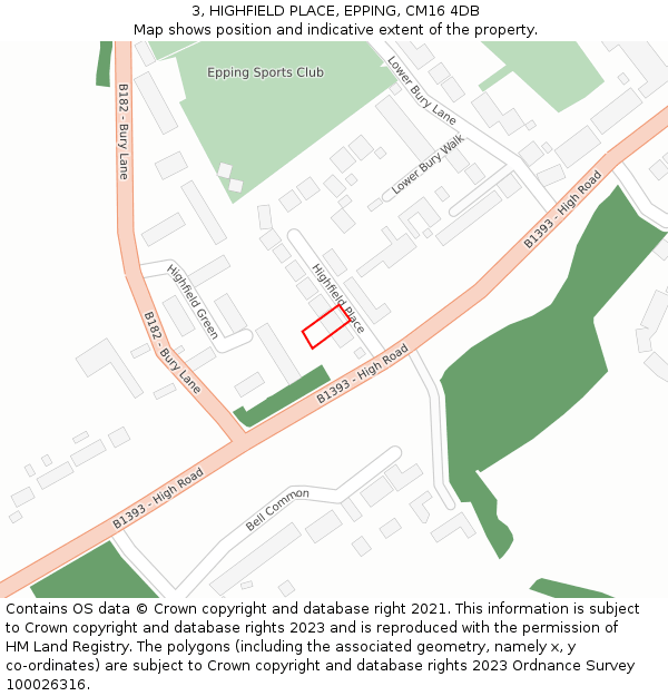 3, HIGHFIELD PLACE, EPPING, CM16 4DB: Location map and indicative extent of plot