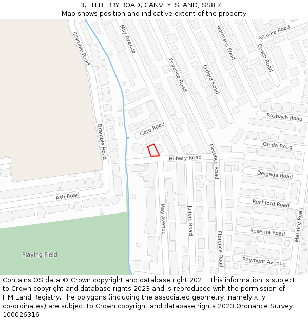 3, HILBERRY ROAD, CANVEY ISLAND, SS8 7EL: Location map and indicative extent of plot