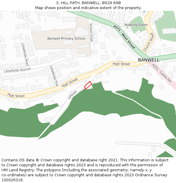 3, HILL PATH, BANWELL, BS29 6AB: Location map and indicative extent of plot