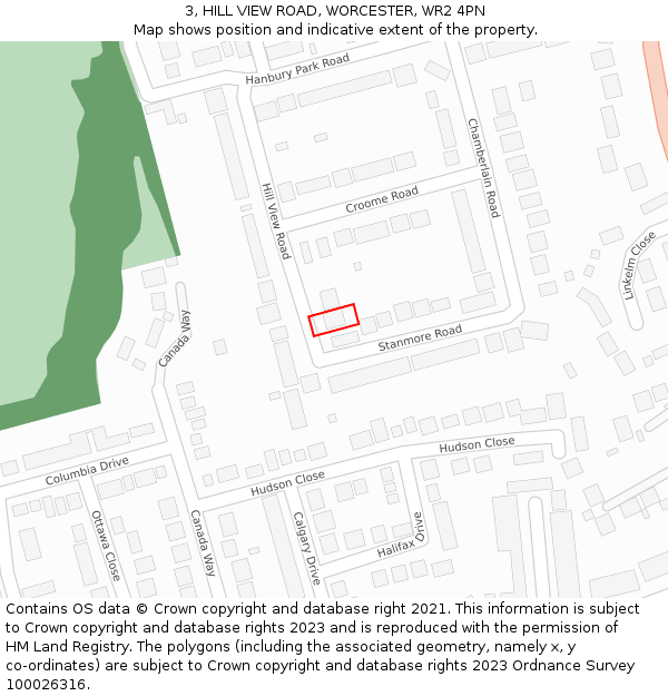 3, HILL VIEW ROAD, WORCESTER, WR2 4PN: Location map and indicative extent of plot