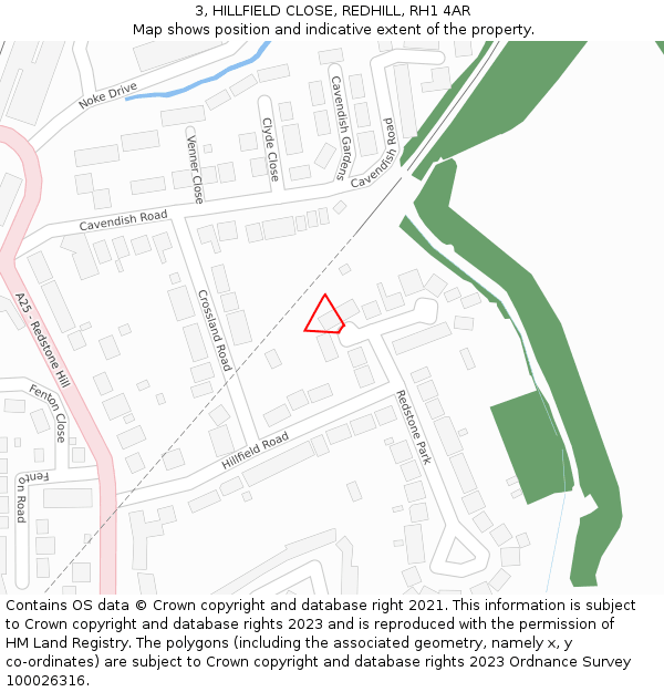 3, HILLFIELD CLOSE, REDHILL, RH1 4AR: Location map and indicative extent of plot