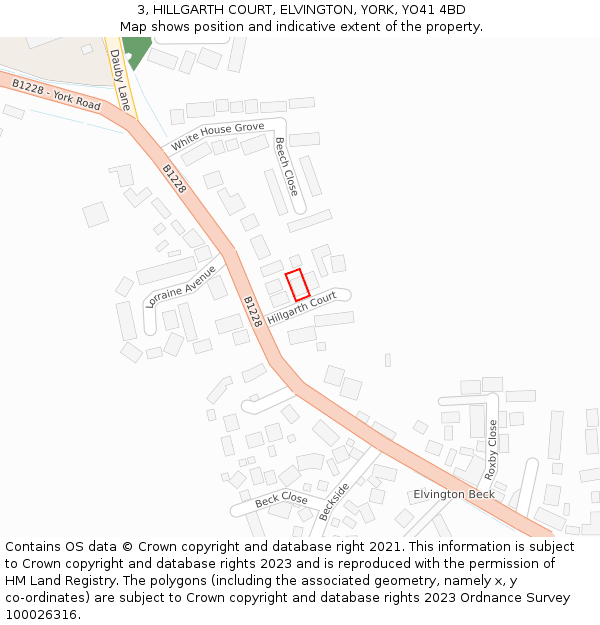 3, HILLGARTH COURT, ELVINGTON, YORK, YO41 4BD: Location map and indicative extent of plot