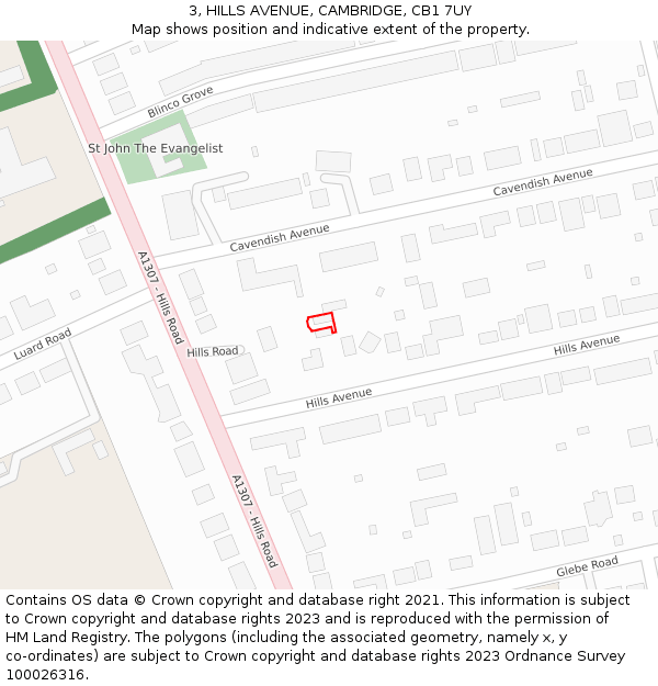 3, HILLS AVENUE, CAMBRIDGE, CB1 7UY: Location map and indicative extent of plot