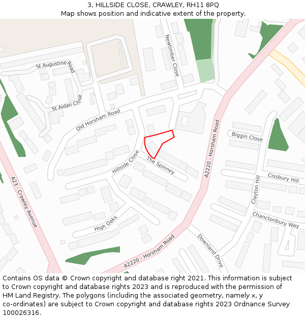 3, HILLSIDE CLOSE, CRAWLEY, RH11 8PQ: Location map and indicative extent of plot