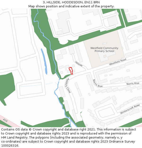 3, HILLSIDE, HODDESDON, EN11 8RN: Location map and indicative extent of plot