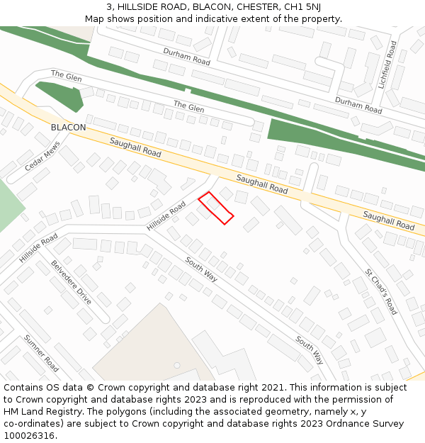 3, HILLSIDE ROAD, BLACON, CHESTER, CH1 5NJ: Location map and indicative extent of plot
