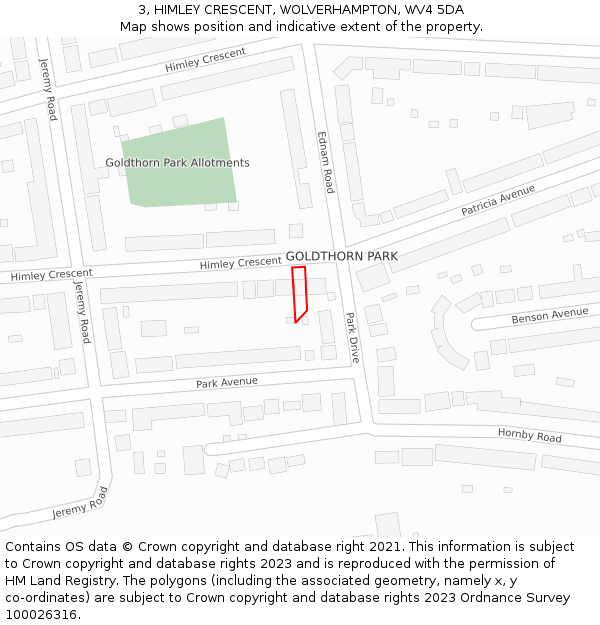 3, HIMLEY CRESCENT, WOLVERHAMPTON, WV4 5DA: Location map and indicative extent of plot