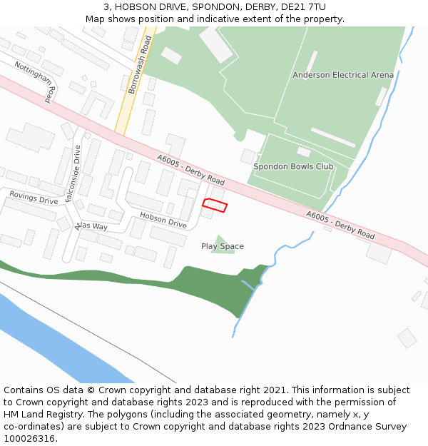 3, HOBSON DRIVE, SPONDON, DERBY, DE21 7TU: Location map and indicative extent of plot