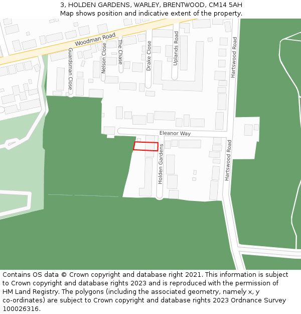 3, HOLDEN GARDENS, WARLEY, BRENTWOOD, CM14 5AH: Location map and indicative extent of plot