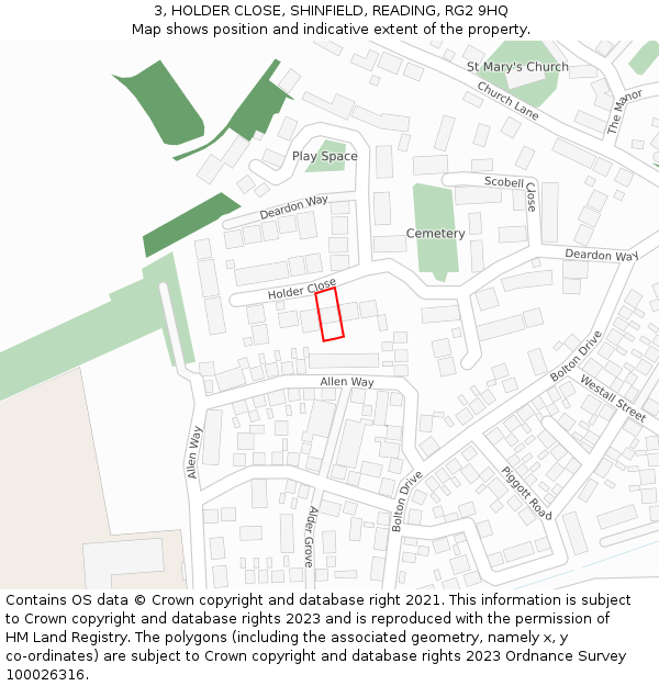 3, HOLDER CLOSE, SHINFIELD, READING, RG2 9HQ: Location map and indicative extent of plot