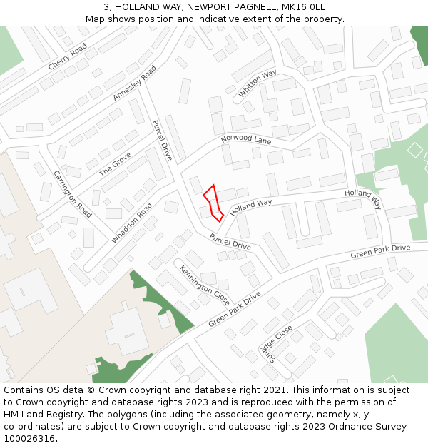 3, HOLLAND WAY, NEWPORT PAGNELL, MK16 0LL: Location map and indicative extent of plot