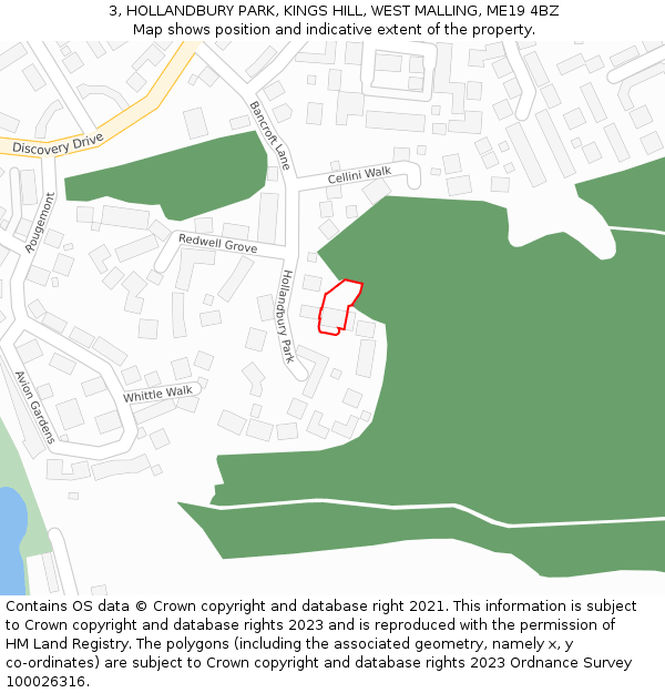 3, HOLLANDBURY PARK, KINGS HILL, WEST MALLING, ME19 4BZ: Location map and indicative extent of plot