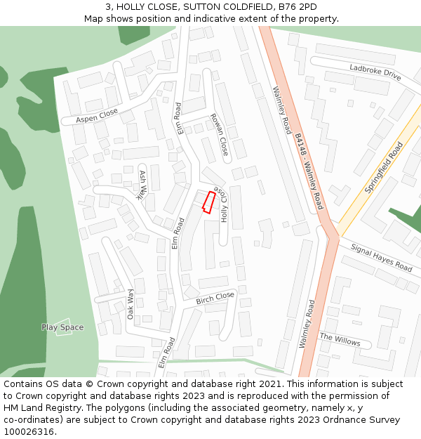 3, HOLLY CLOSE, SUTTON COLDFIELD, B76 2PD: Location map and indicative extent of plot