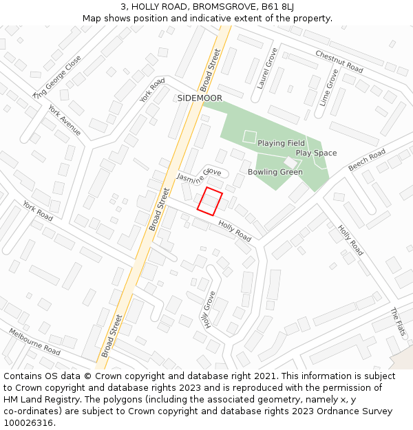 3, HOLLY ROAD, BROMSGROVE, B61 8LJ: Location map and indicative extent of plot