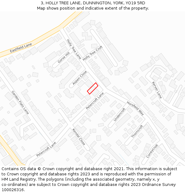 3, HOLLY TREE LANE, DUNNINGTON, YORK, YO19 5RD: Location map and indicative extent of plot