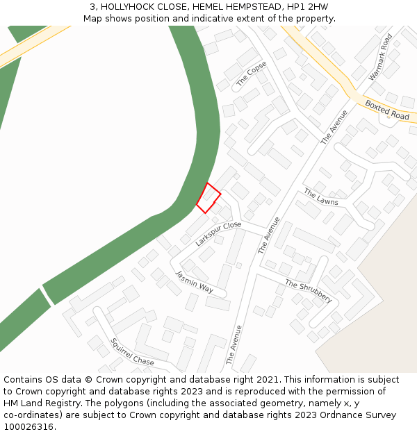 3, HOLLYHOCK CLOSE, HEMEL HEMPSTEAD, HP1 2HW: Location map and indicative extent of plot