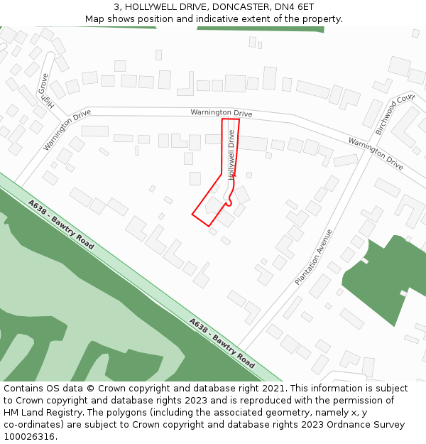 3, HOLLYWELL DRIVE, DONCASTER, DN4 6ET: Location map and indicative extent of plot