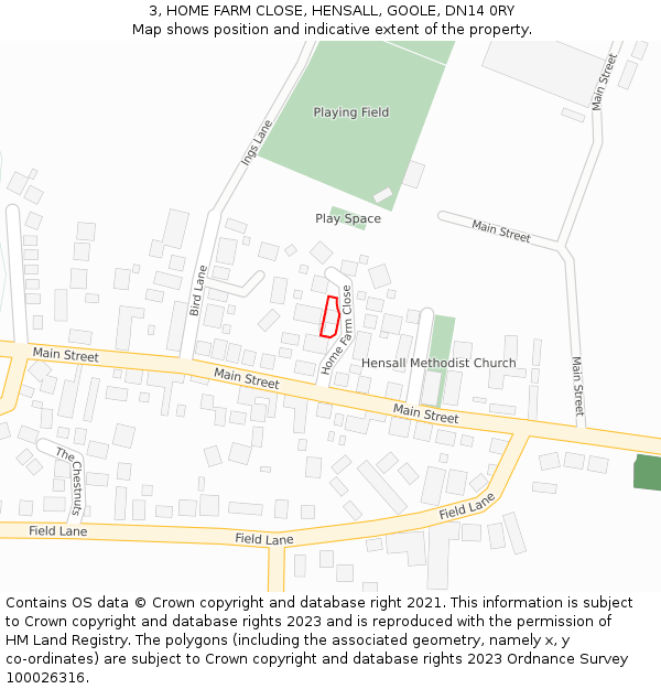 3, HOME FARM CLOSE, HENSALL, GOOLE, DN14 0RY: Location map and indicative extent of plot