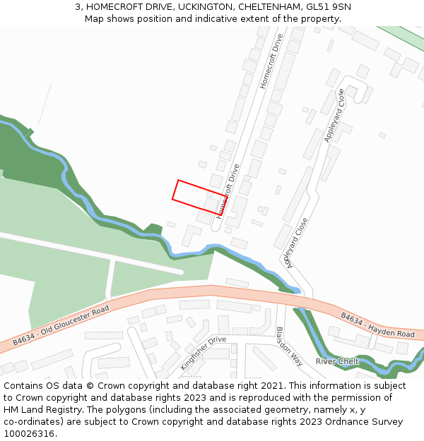3, HOMECROFT DRIVE, UCKINGTON, CHELTENHAM, GL51 9SN: Location map and indicative extent of plot