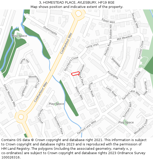3, HOMESTEAD PLACE, AYLESBURY, HP19 8GE: Location map and indicative extent of plot