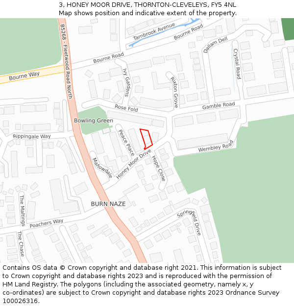 3, HONEY MOOR DRIVE, THORNTON-CLEVELEYS, FY5 4NL: Location map and indicative extent of plot