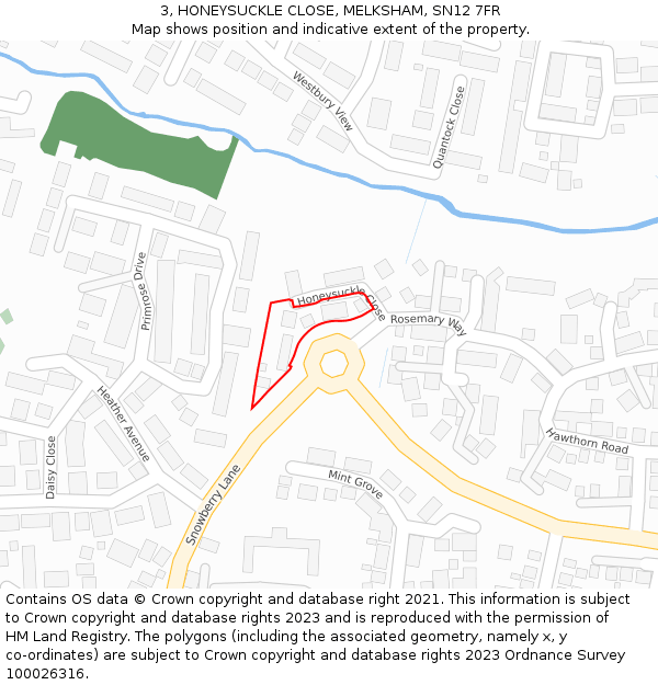 3, HONEYSUCKLE CLOSE, MELKSHAM, SN12 7FR: Location map and indicative extent of plot