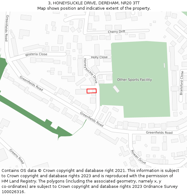 3, HONEYSUCKLE DRIVE, DEREHAM, NR20 3TT: Location map and indicative extent of plot